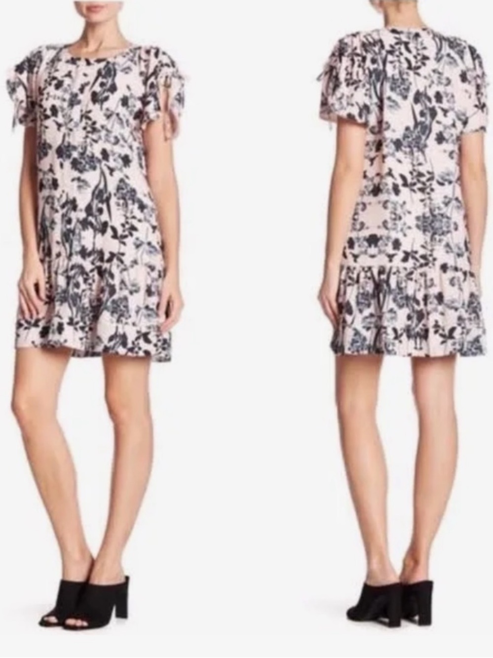 NWOT Parker Womenโs Pink And Black Floral Flutter Sleeve Mini Dress, Size XS